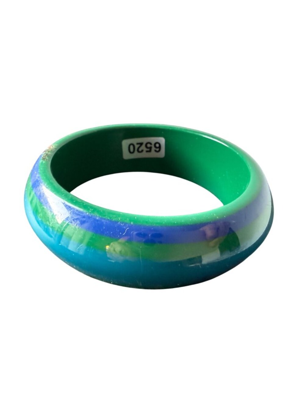Resin Bangle Bracelet Green Blue and Aqua Stripes 2.5 Inch Diameter